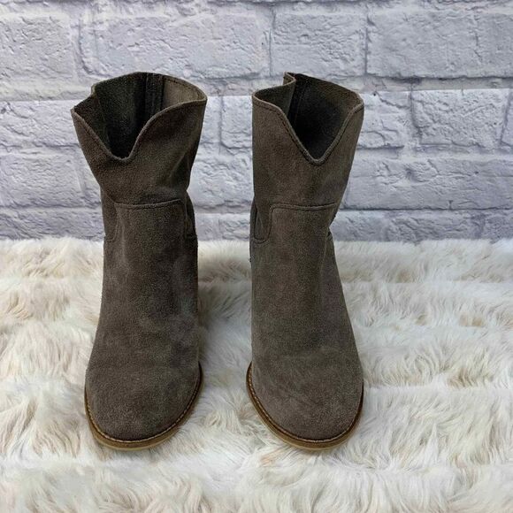 Splendid Murietta Brown Leather Suede Stacked Heel Booties Size 7.5 - Picture 2 of 8